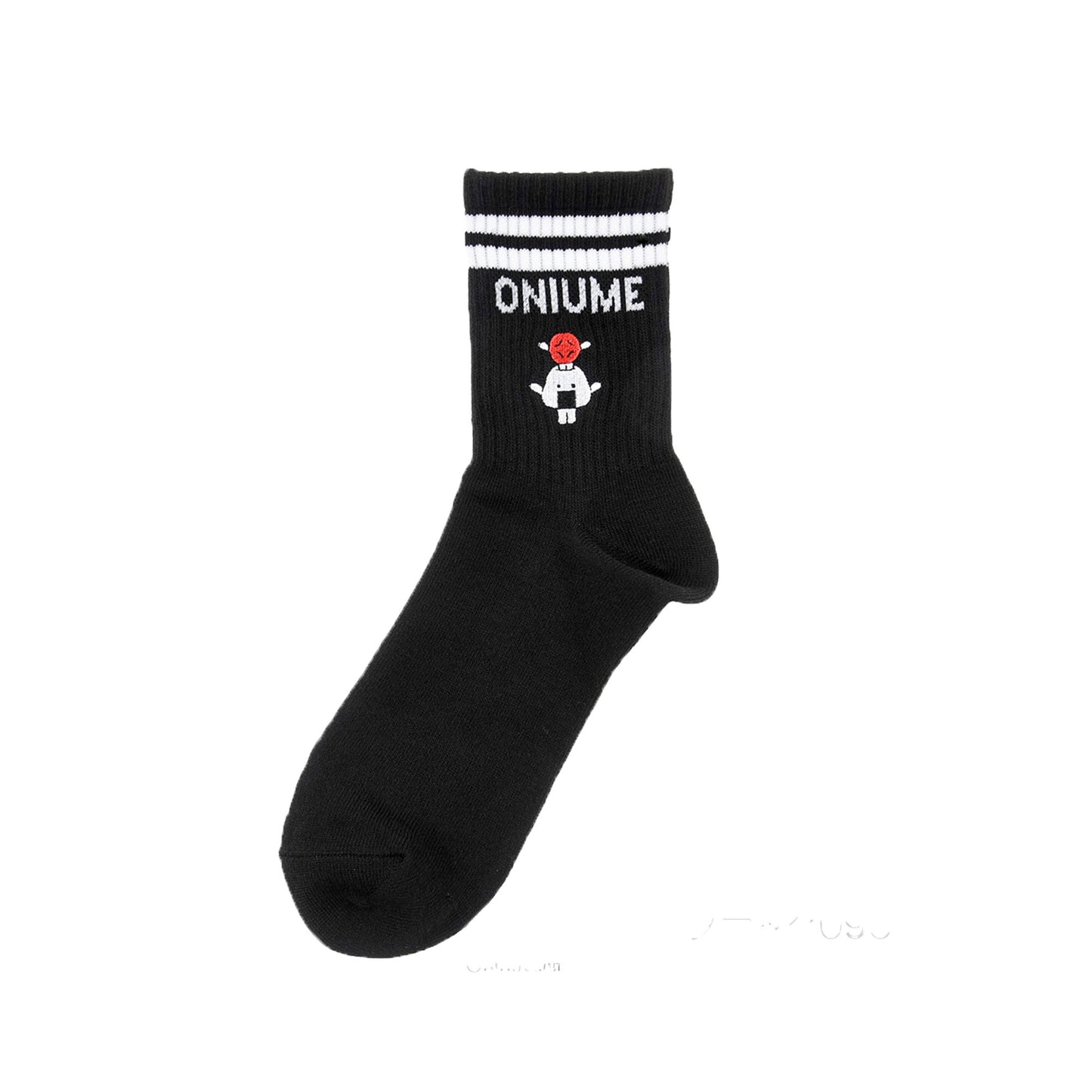 おにうめ 刺繍クルーソックス ブラック